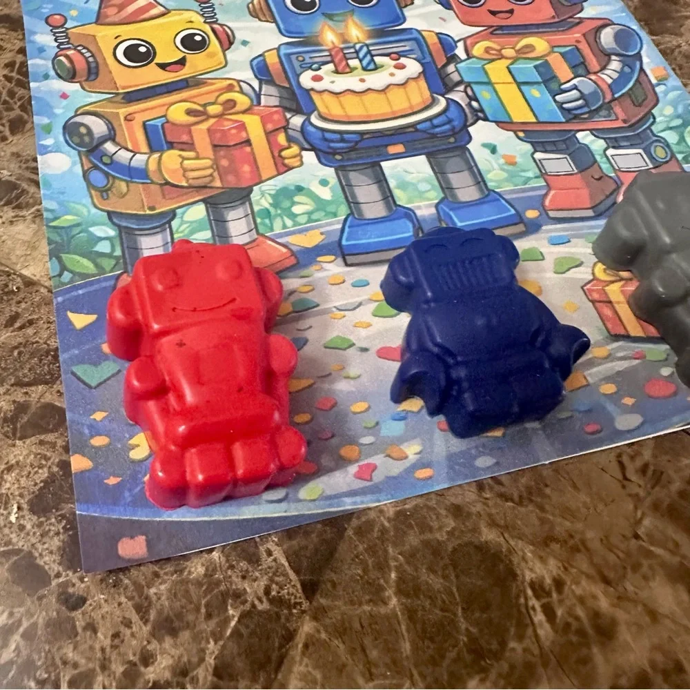 Handmade Robot Themed Crayon Birthday Card NEW
